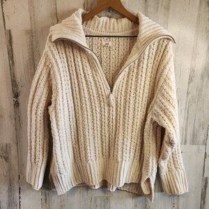 Aerie Cable Car Quarter Zip Sweater Large Crochet Long Sleeve Oversized Yoga